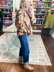 Autumn Garden Floral Top - Olive