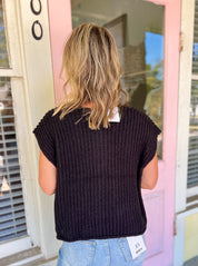 Find Your Voice Button Front Sweater - Black