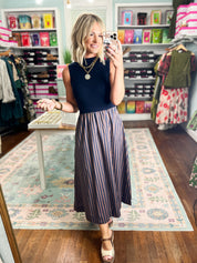 Classic Composition Midi Dress- Navy