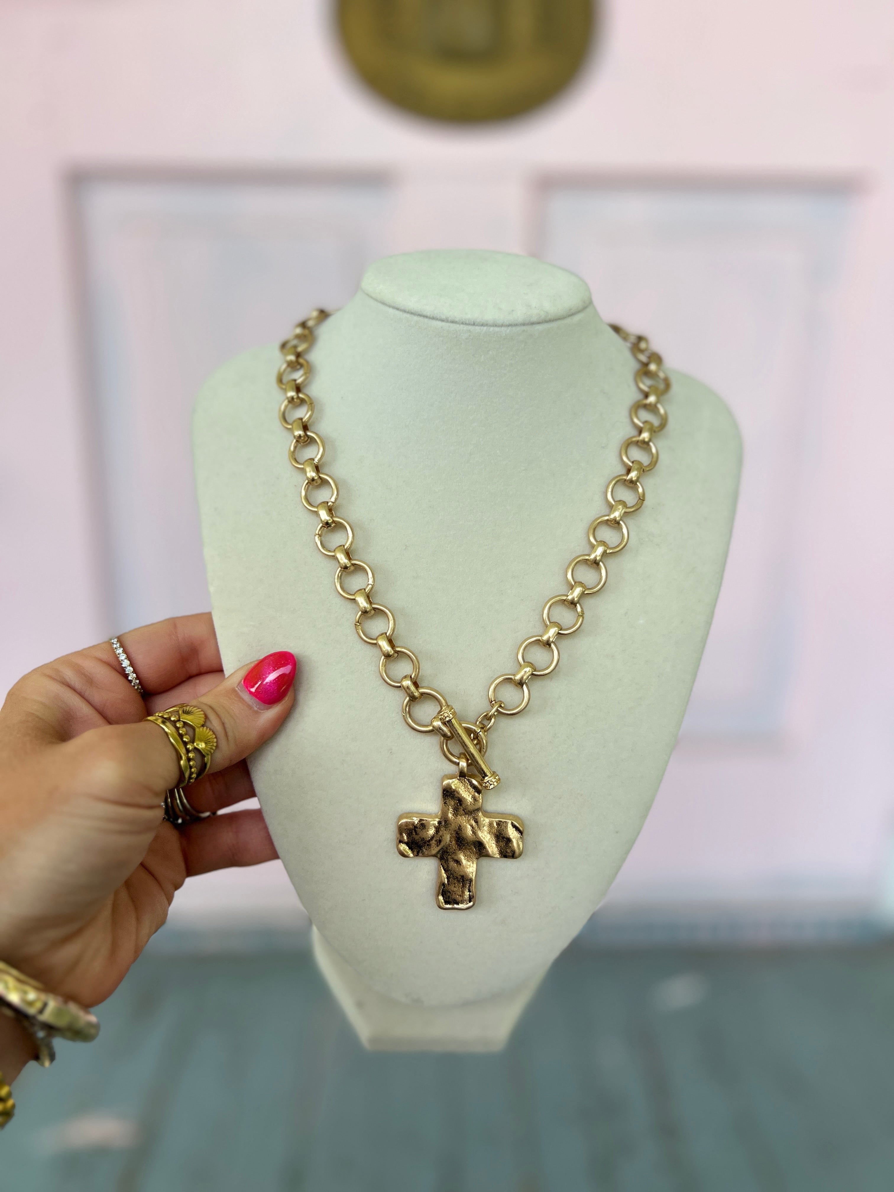 Chunky Cross & Toggle Chain Necklace Set