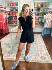 Let's Go Girls Sleeveless Romper - Black