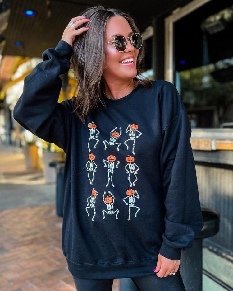 Dancing Pumpkin Head Skeletons Sweatshirt