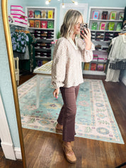 Autumn Whisper Botanical Puff Blouse - Mocha