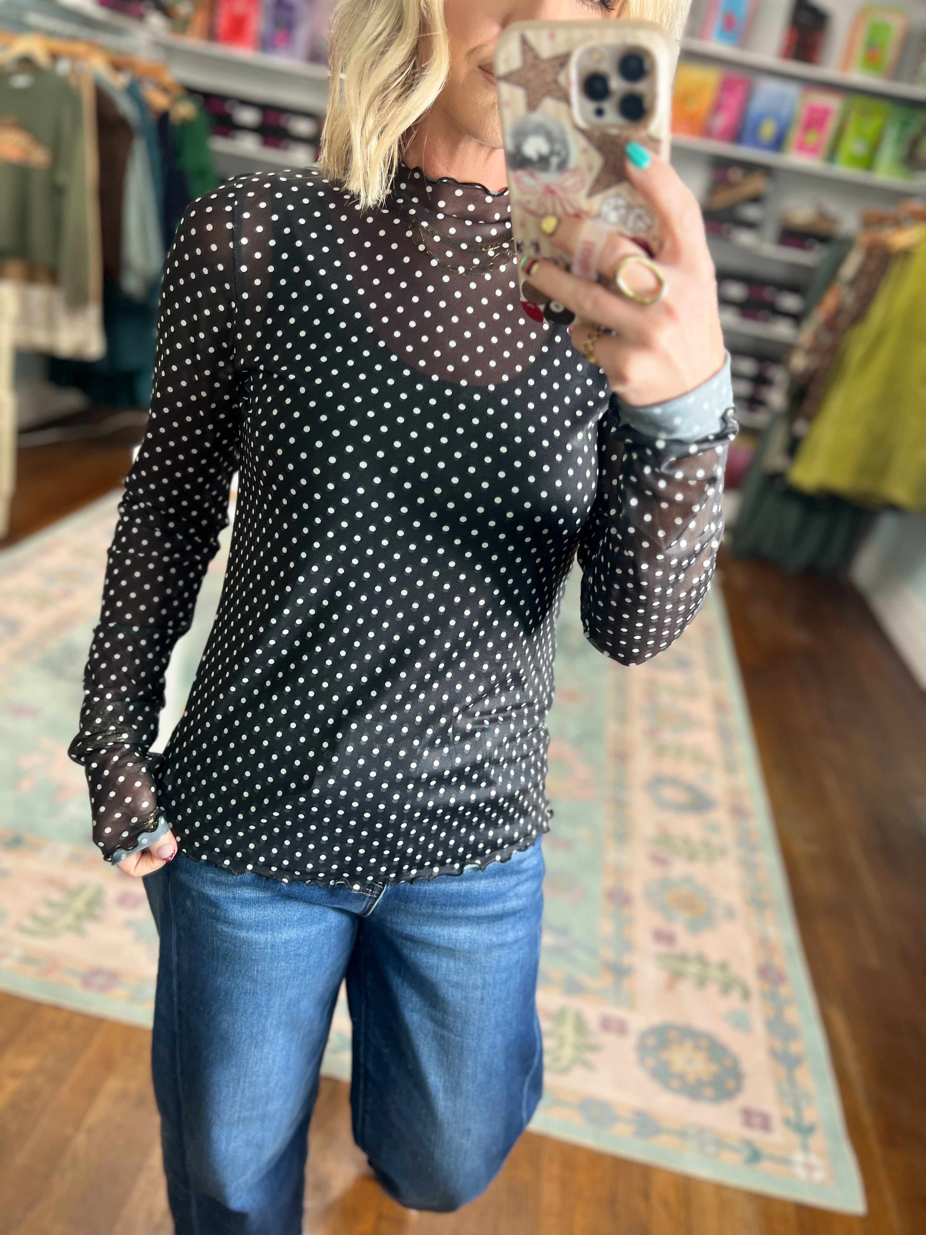 Merrow Edge Detail Mesh Top - Black
