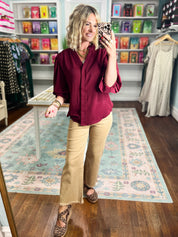 Visions of You  Balloon Sleeve Blouse - Burgundy
