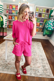 Live A Little Ribbed Set - Hot Pink