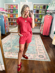Always Easy Going Cap Sleeve Shorts Set -  Ruby