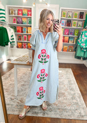 Bloom Bright Striped Midi Dress - Blue