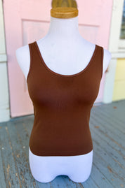 Short-Reversible V Neckline Seamless Tank - Coffee
