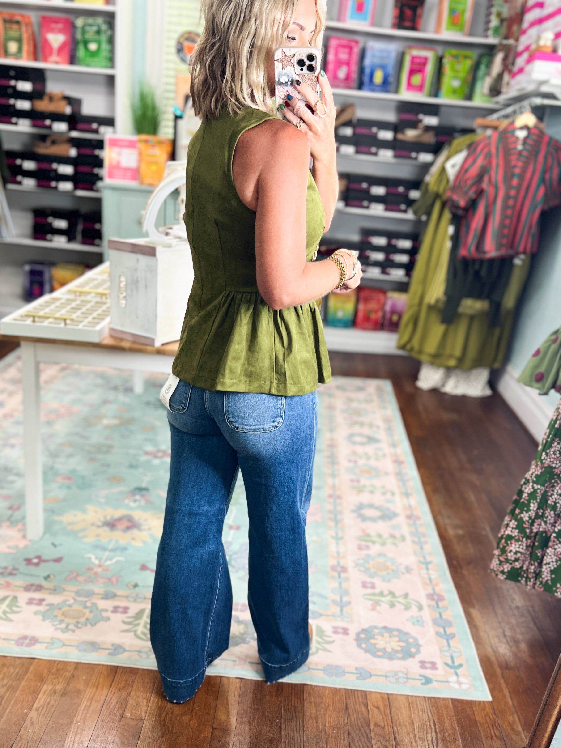 Make My Day Sleeveless Peplum Top - Olive