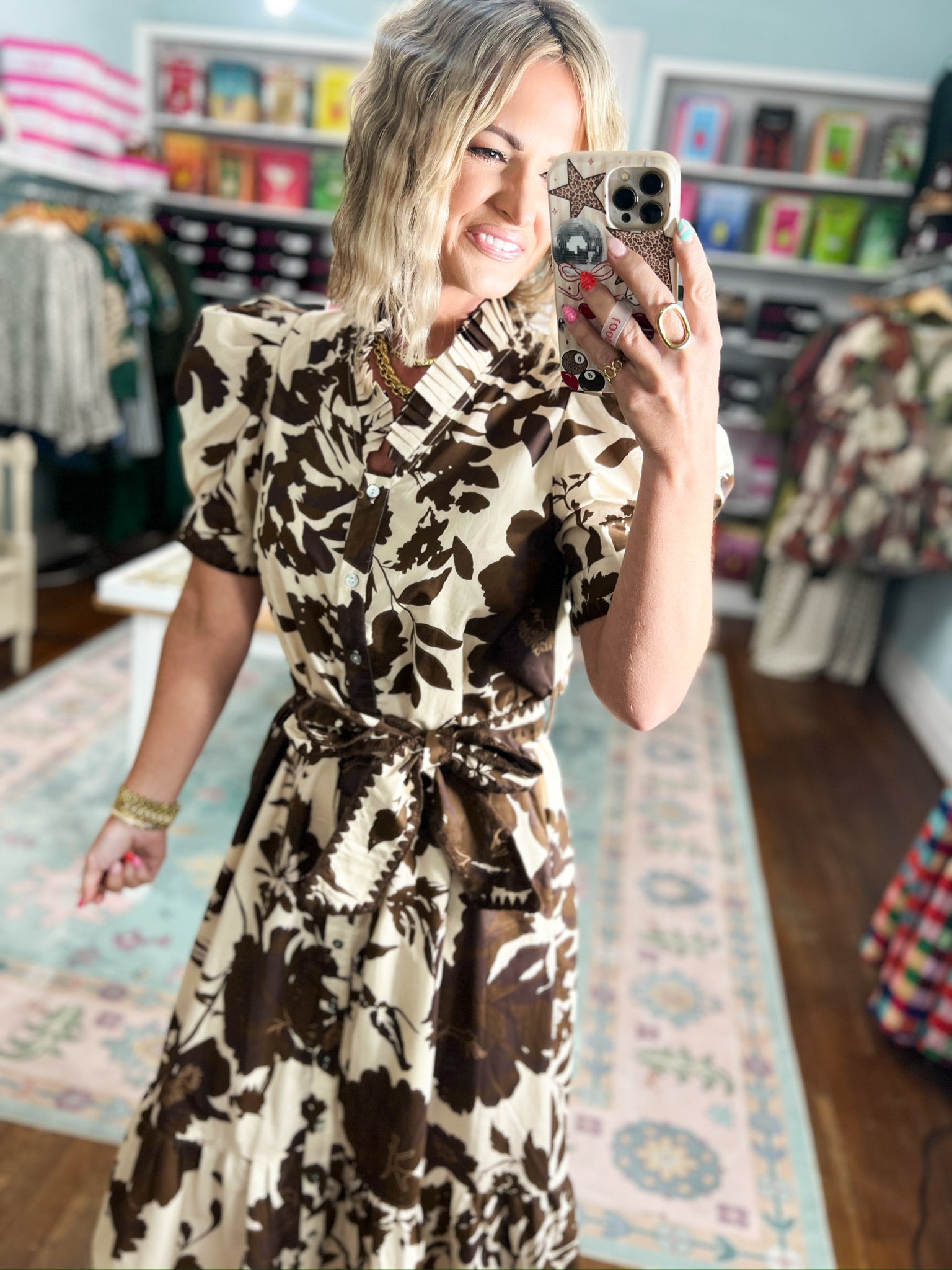 Fall in Bloom Floral Dress - Brown