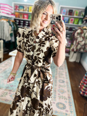 Fall in Bloom Floral Dress - Brown