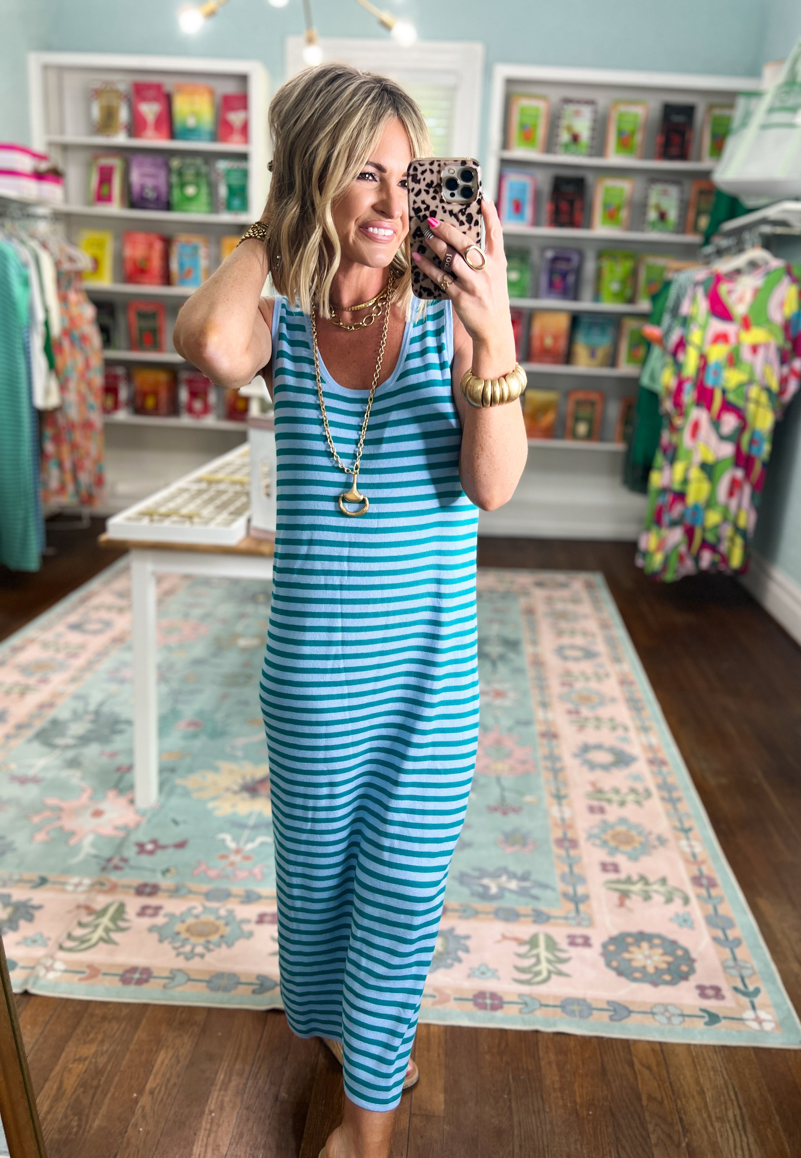 Playful Mood Striped Midi Sweater Tank Dress - Sky/Teal