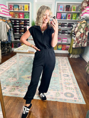 Effortlessly Simple Short Sleeve Jumpsuit - Black