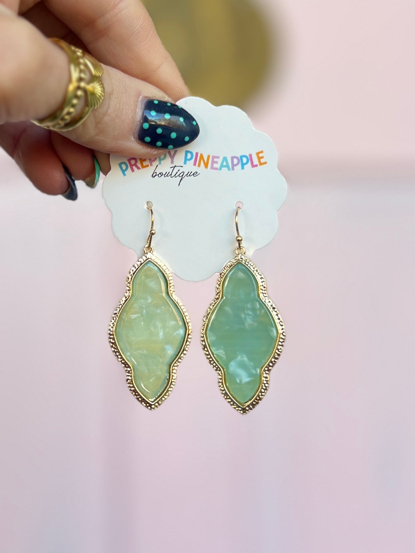 Shell Arabesque Drop Earrings - Mint Green/Gold