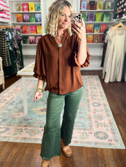 Visions of You  Balloon Sleeve Blouse - Mocha