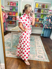 Spot on Style Puff Sleeve Maxi - Red/Off White