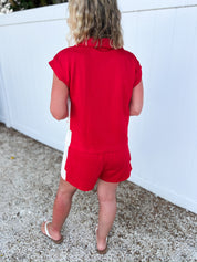 Can't Talk Casual Top and Shorts Set - Red