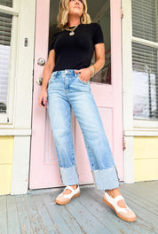 Risen | High Rise Crop Boyfriend Cuffed Jeans
