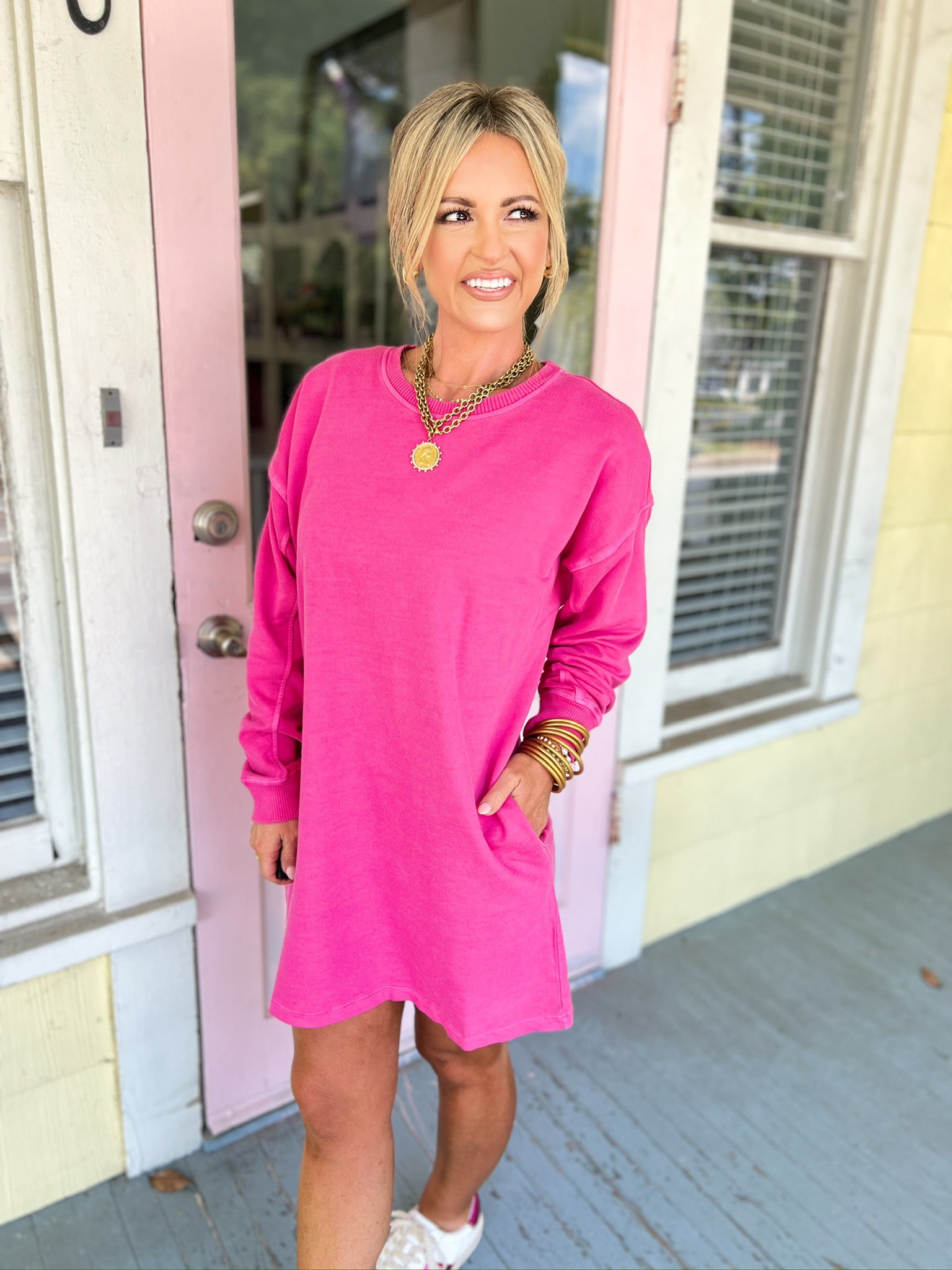 Simple Days Tunic Dress - Hot Pink