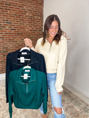 Fall Sentiments Half-Zip Sweatshirt - Dark Green