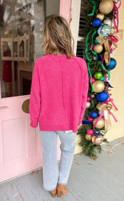 Perfect Classic Chenille Raglan Sweater - Hot Pink