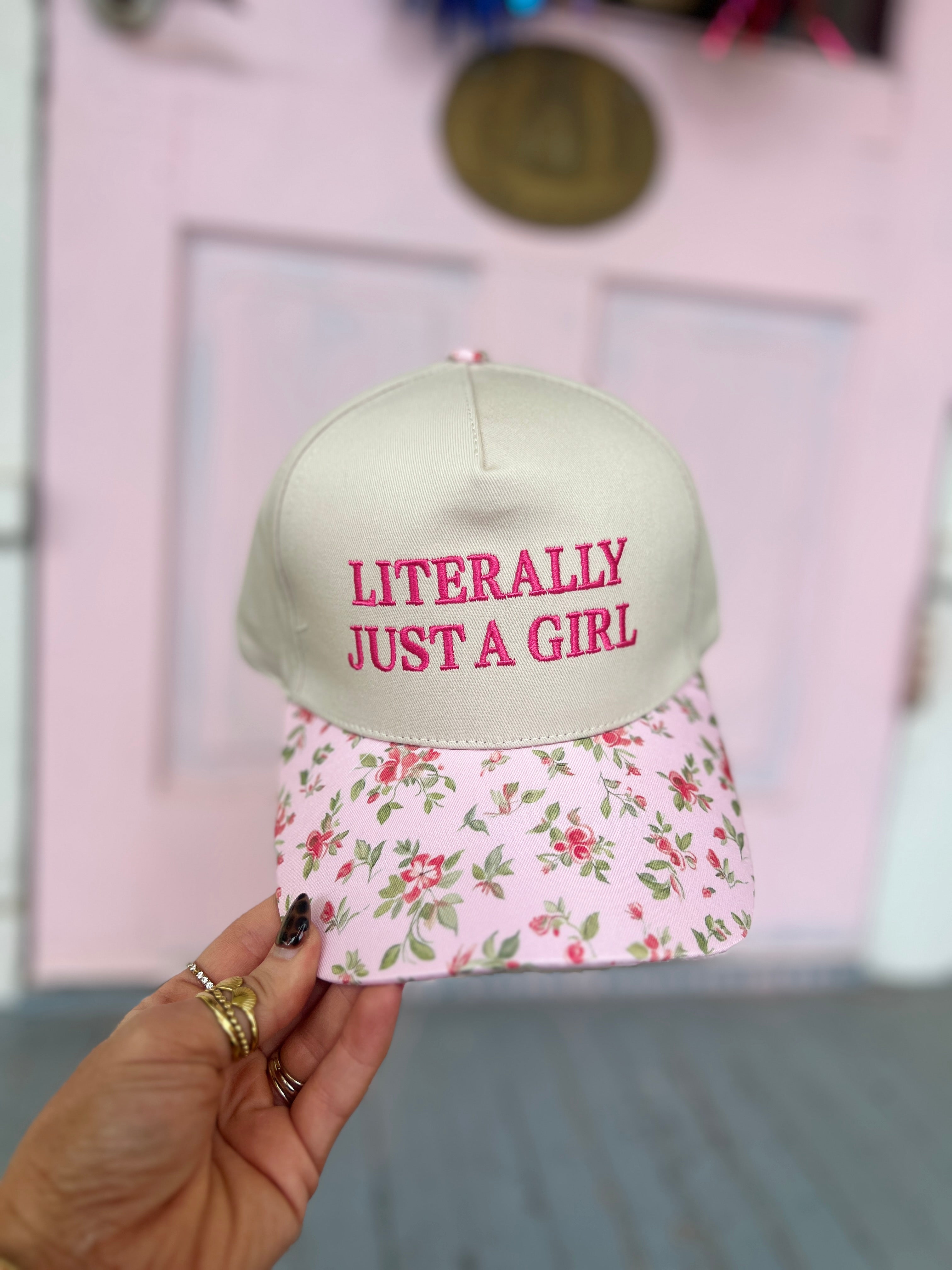Just A Girl Two-Tone Canvas Cap - Floral