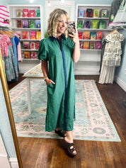 Just a Good Thing Midi Dress - Navy Green