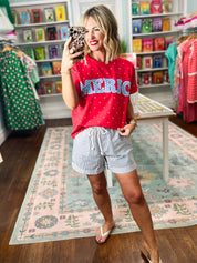 America Patch Polka Dot Knit Top - Red