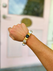Stone Studded Bangle - Howlite/Gold