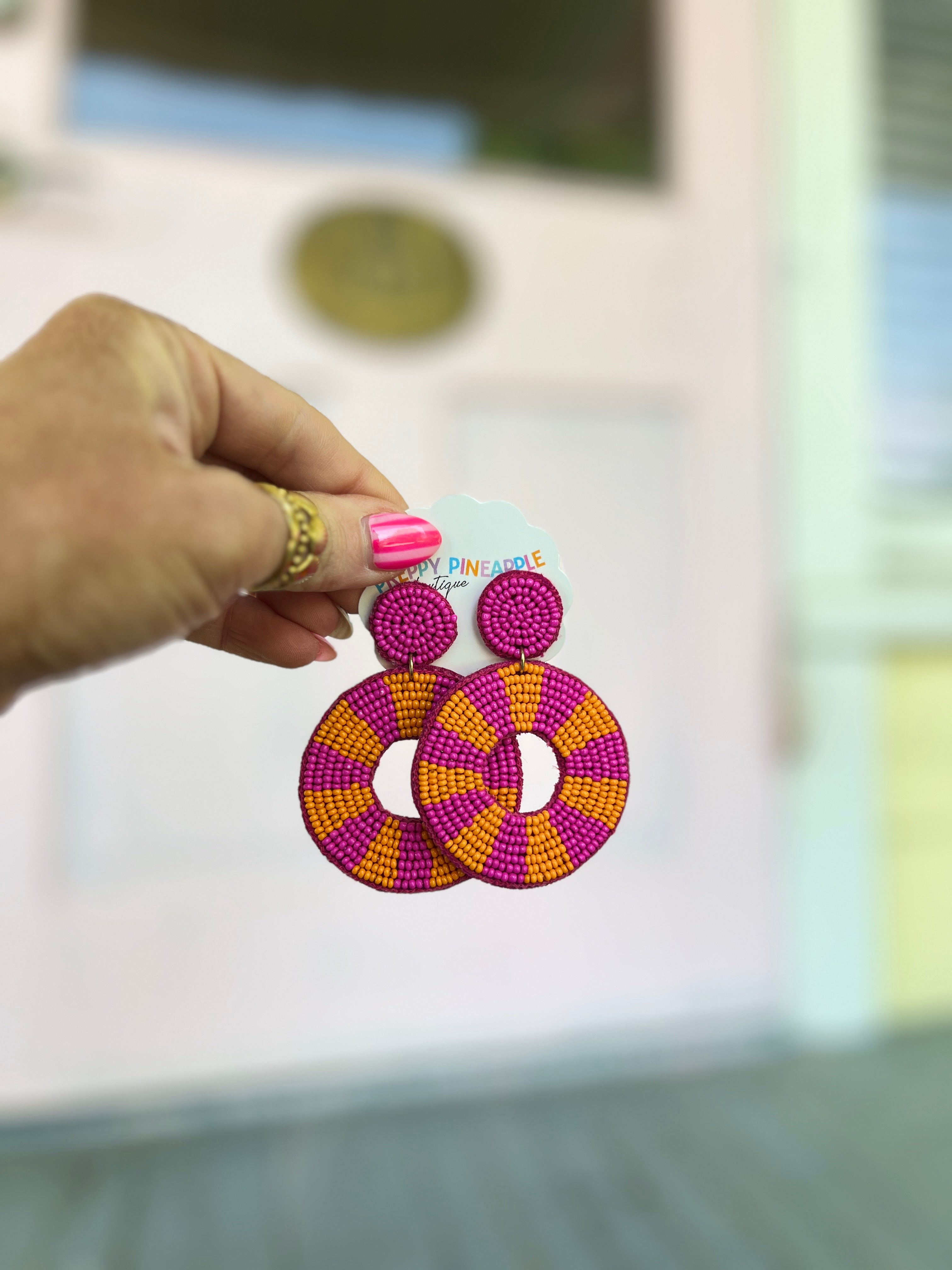 Stripe Pattern Circle Earrings