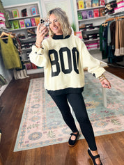 Reversible Boo Printed Fleeced French Terry Mock Neck Sweatshirt
