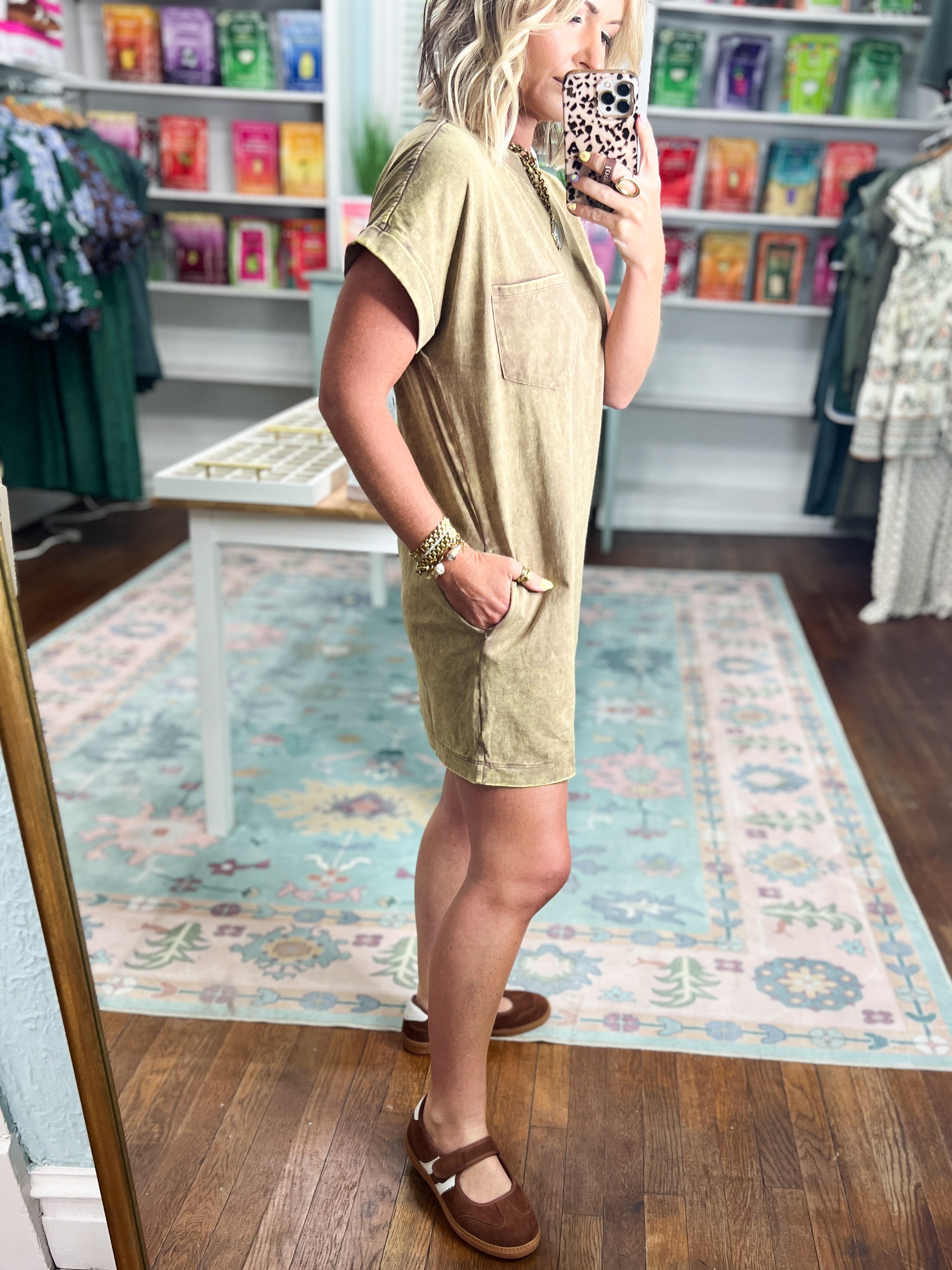 Just Stay Washed T-Shirt Dress - Mocha