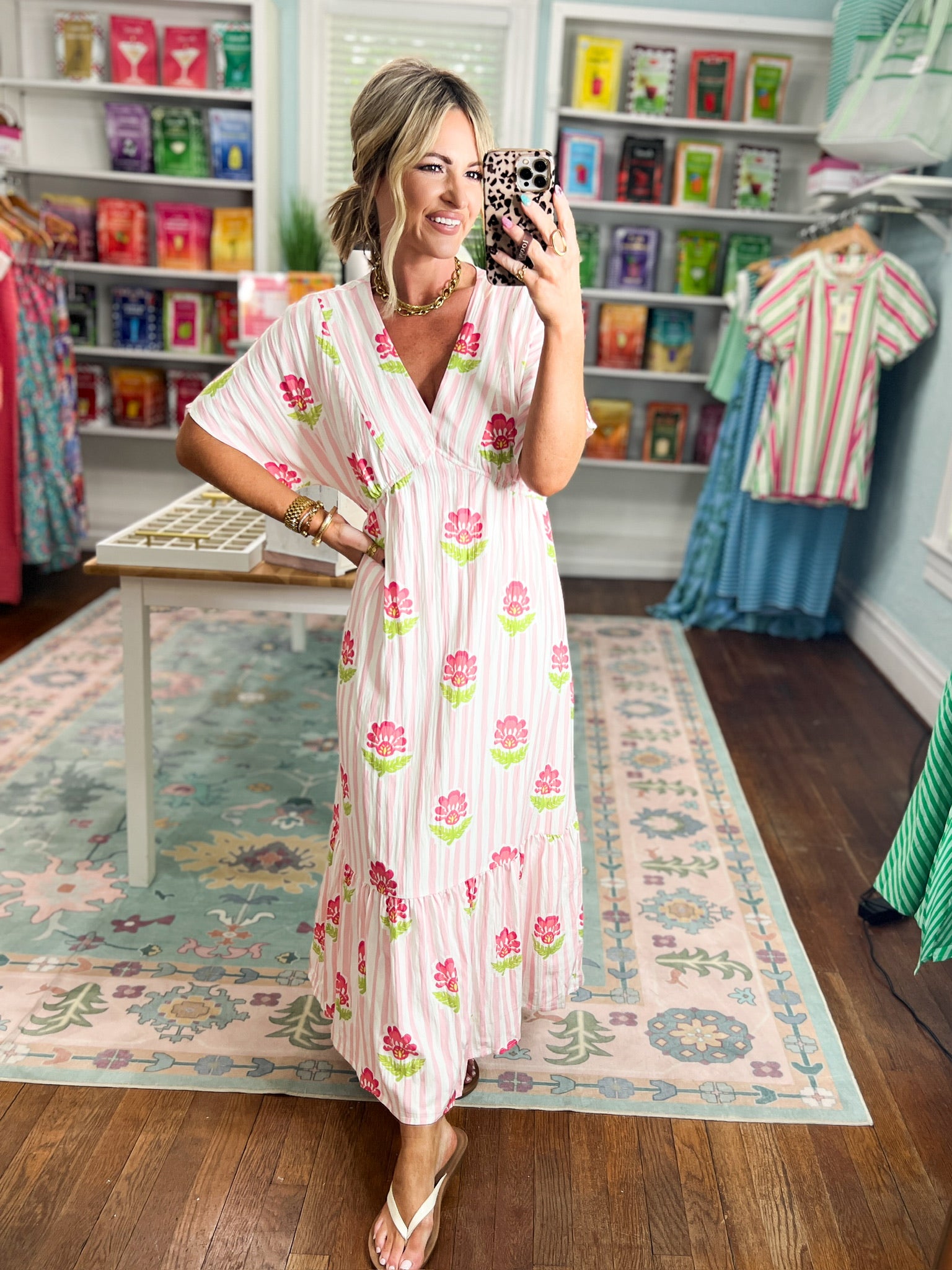 Playful Petals Floral Stripe Midi Dress