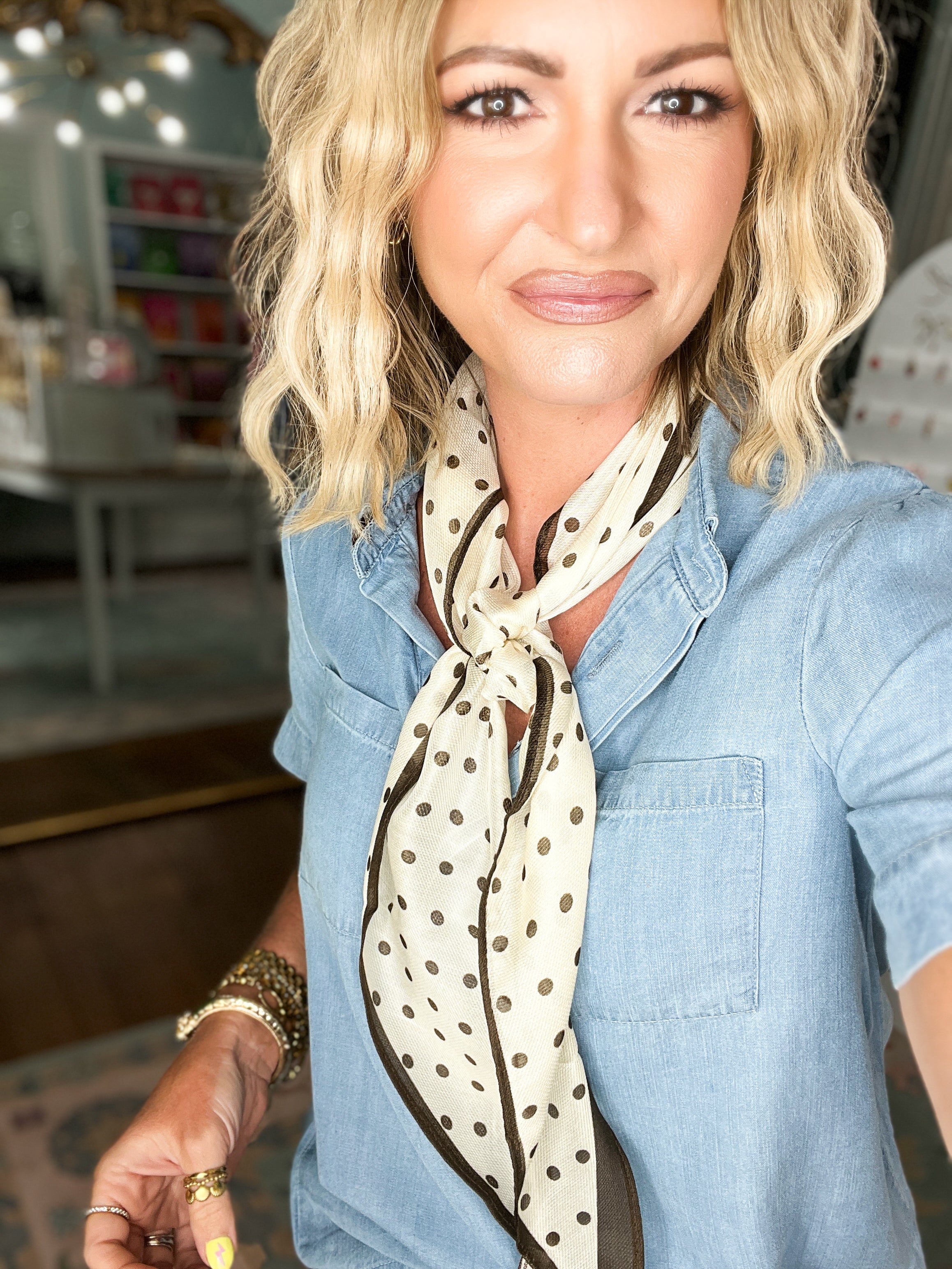 Printed Scarf - Cream/Polka Dot
