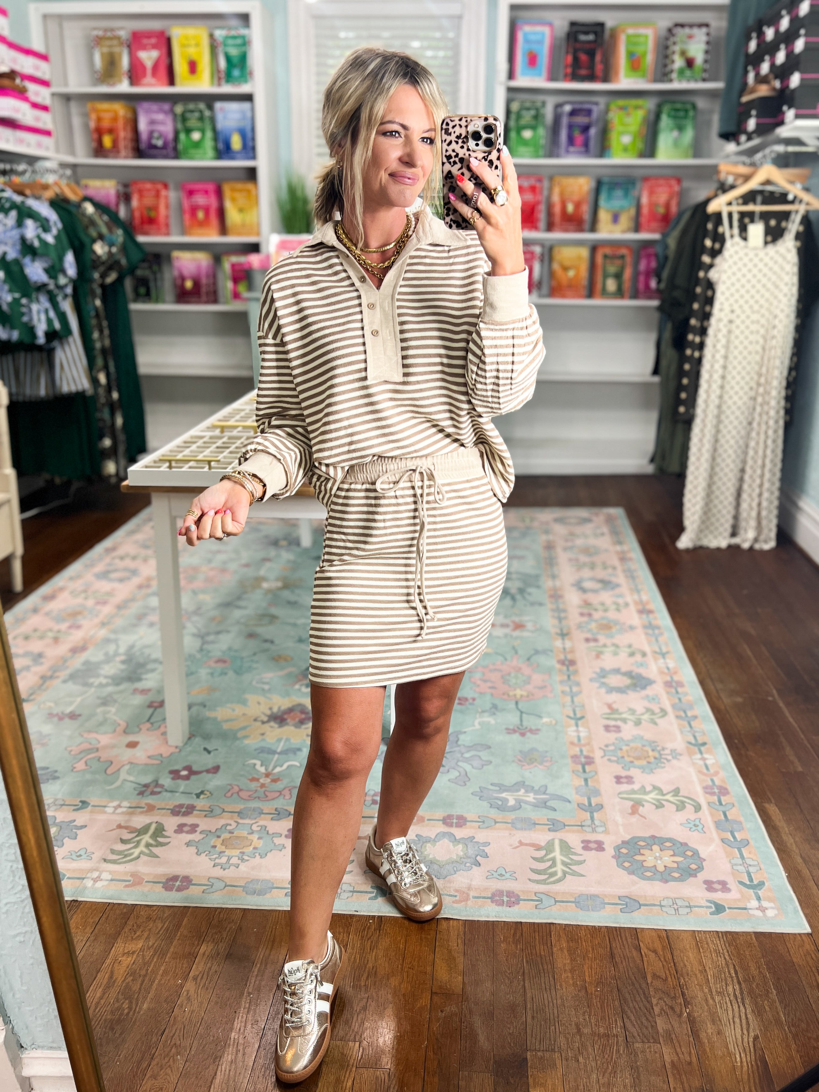 In Her Element Striped Top And Skirt Set - Oatmeal