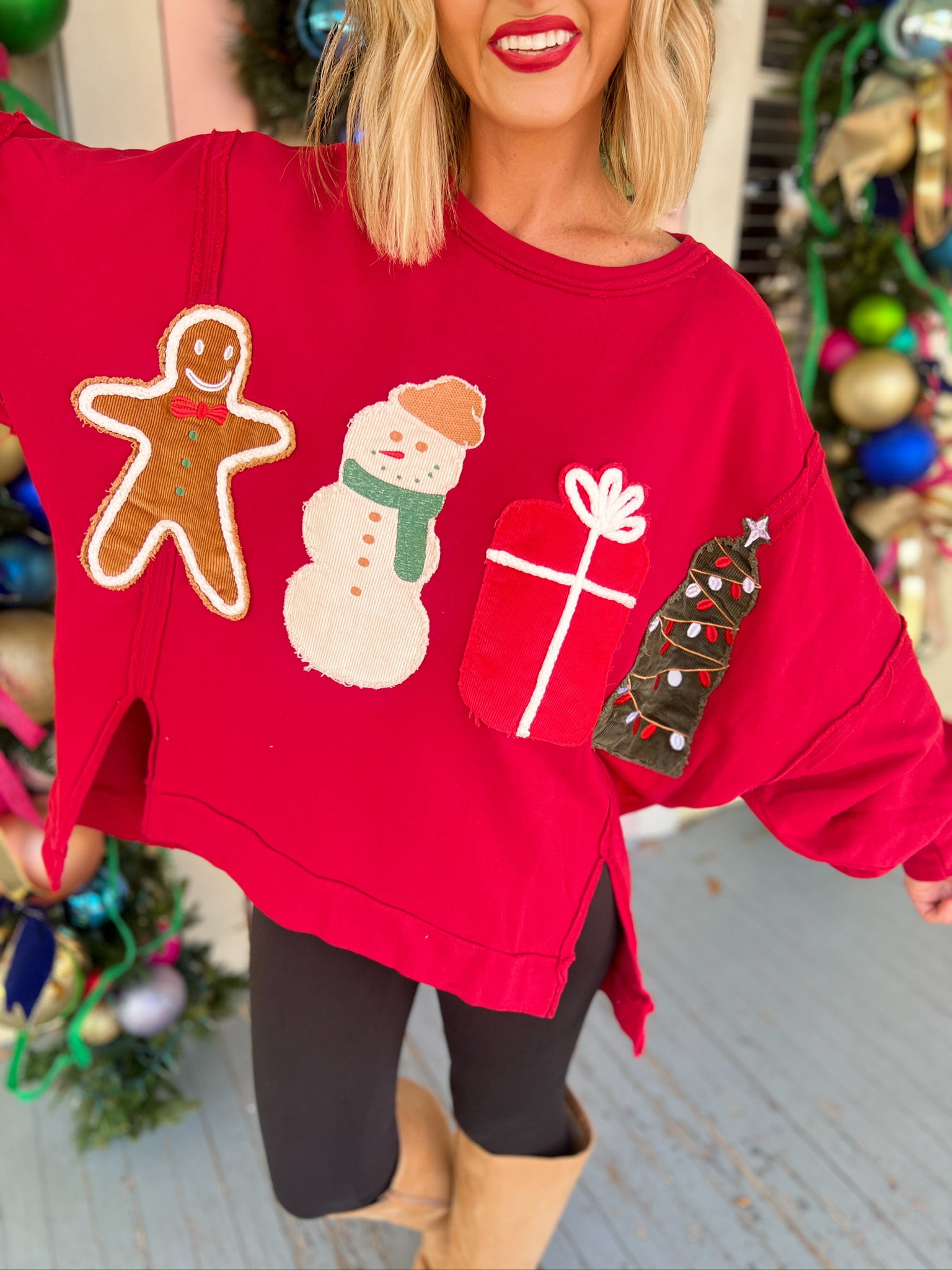 Holiday Vibe Christmas Patchwork Sweatshirt