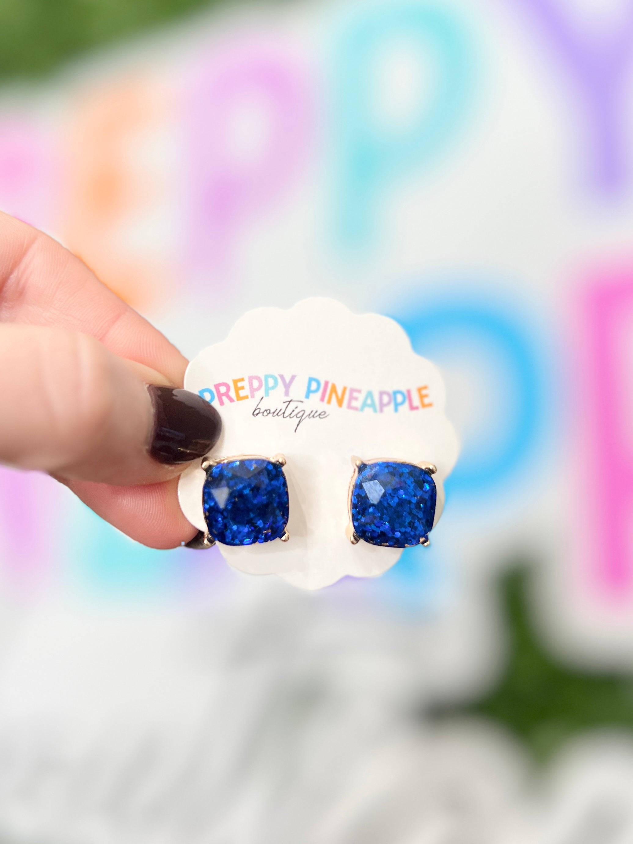 Glitter Epoxy Studs - Blue