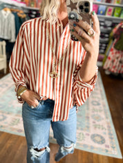 Striped and Styled Button Down Top - Camel