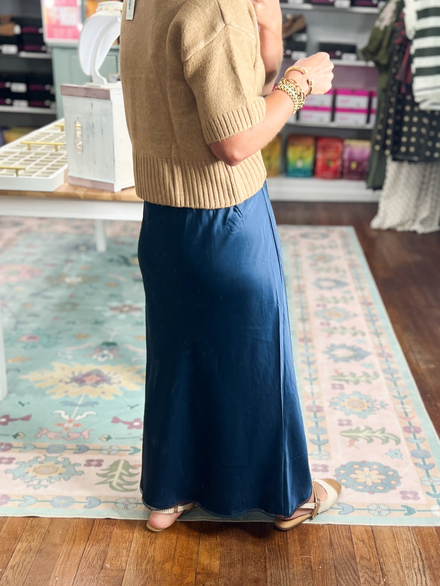Shared With You Satin Skirt - Navy