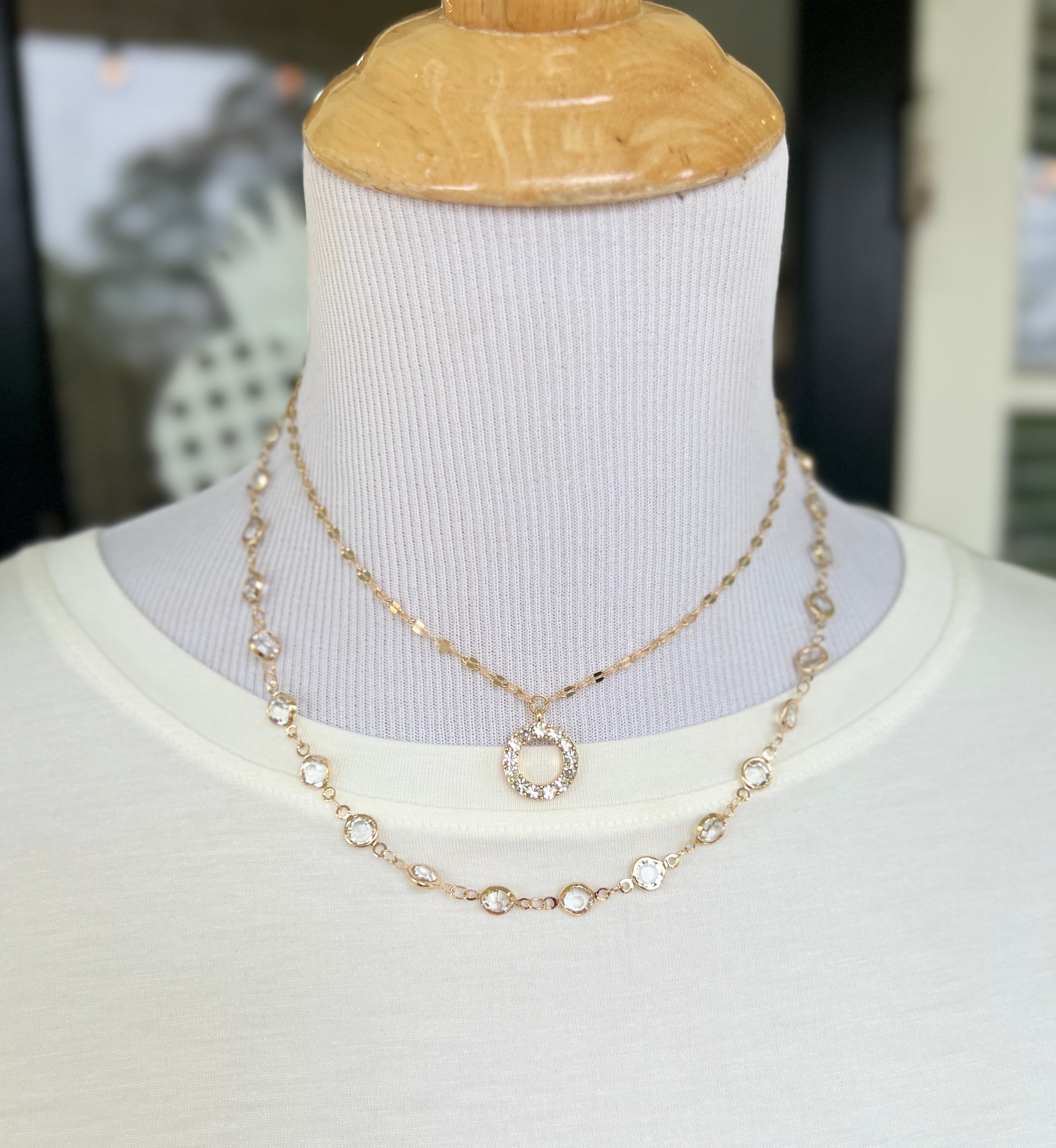 Crystal Bead and Pave Circle Necklace Set