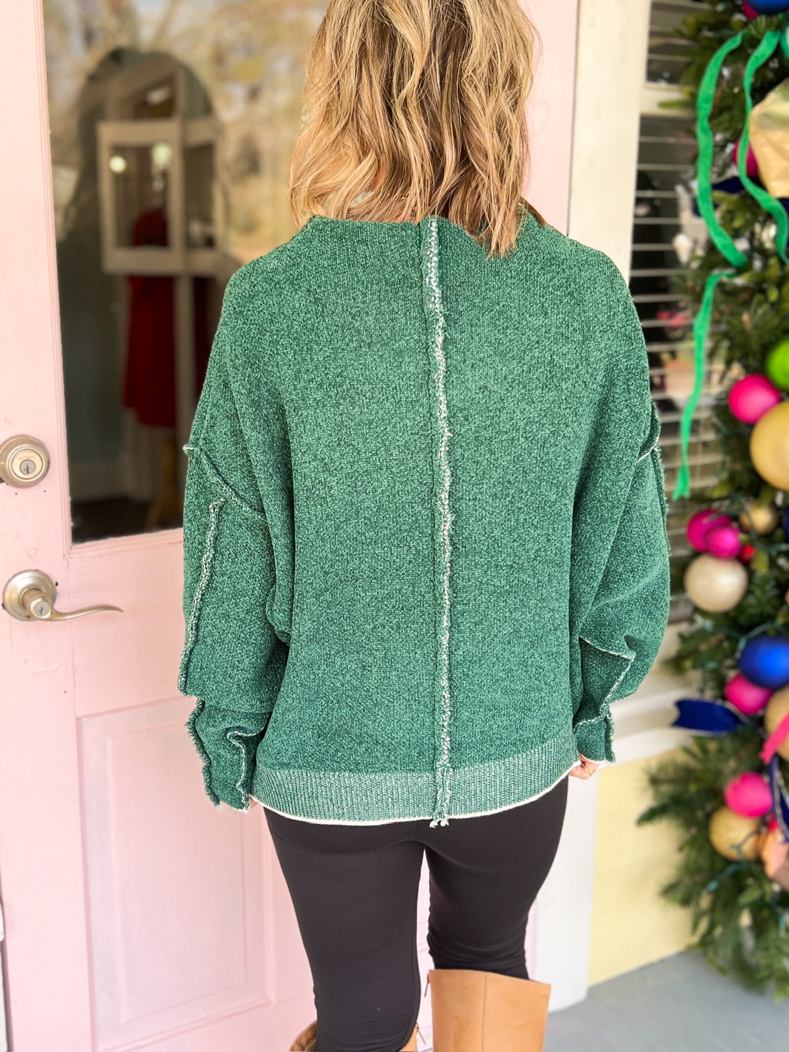 Crisp Breeze Mock Neck Sweater - Hunter Green