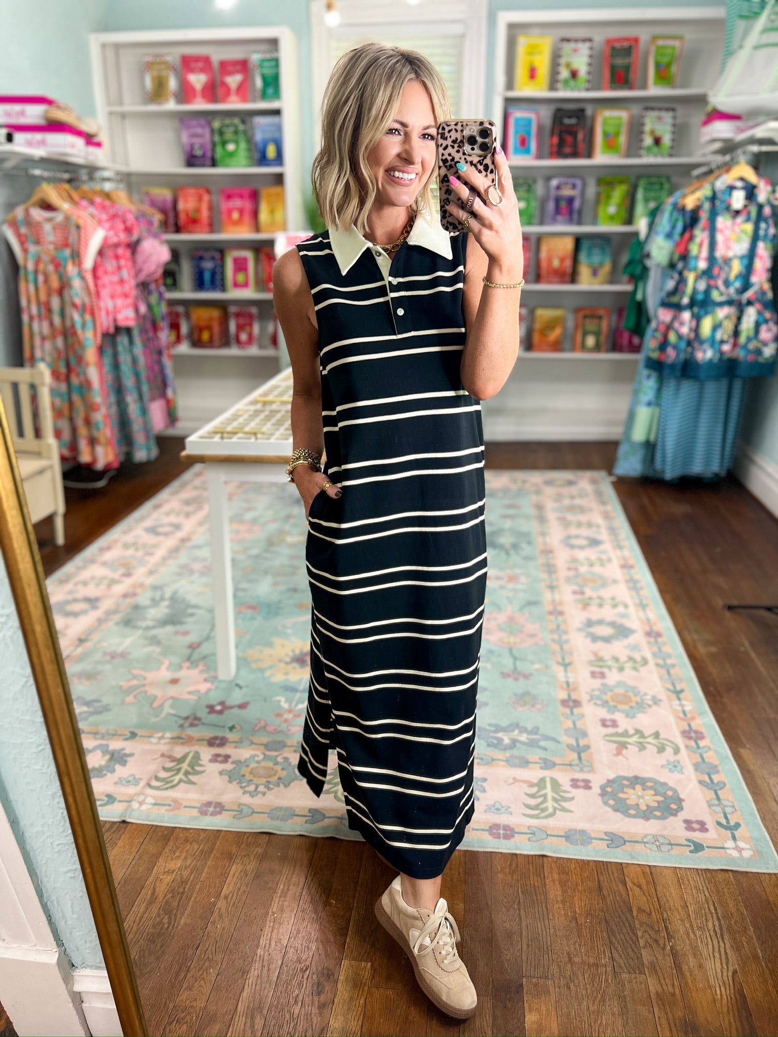Immediately Yes Striped Midi Dress -Black