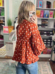 Spot Me Smiling Whimsical Top - Rust