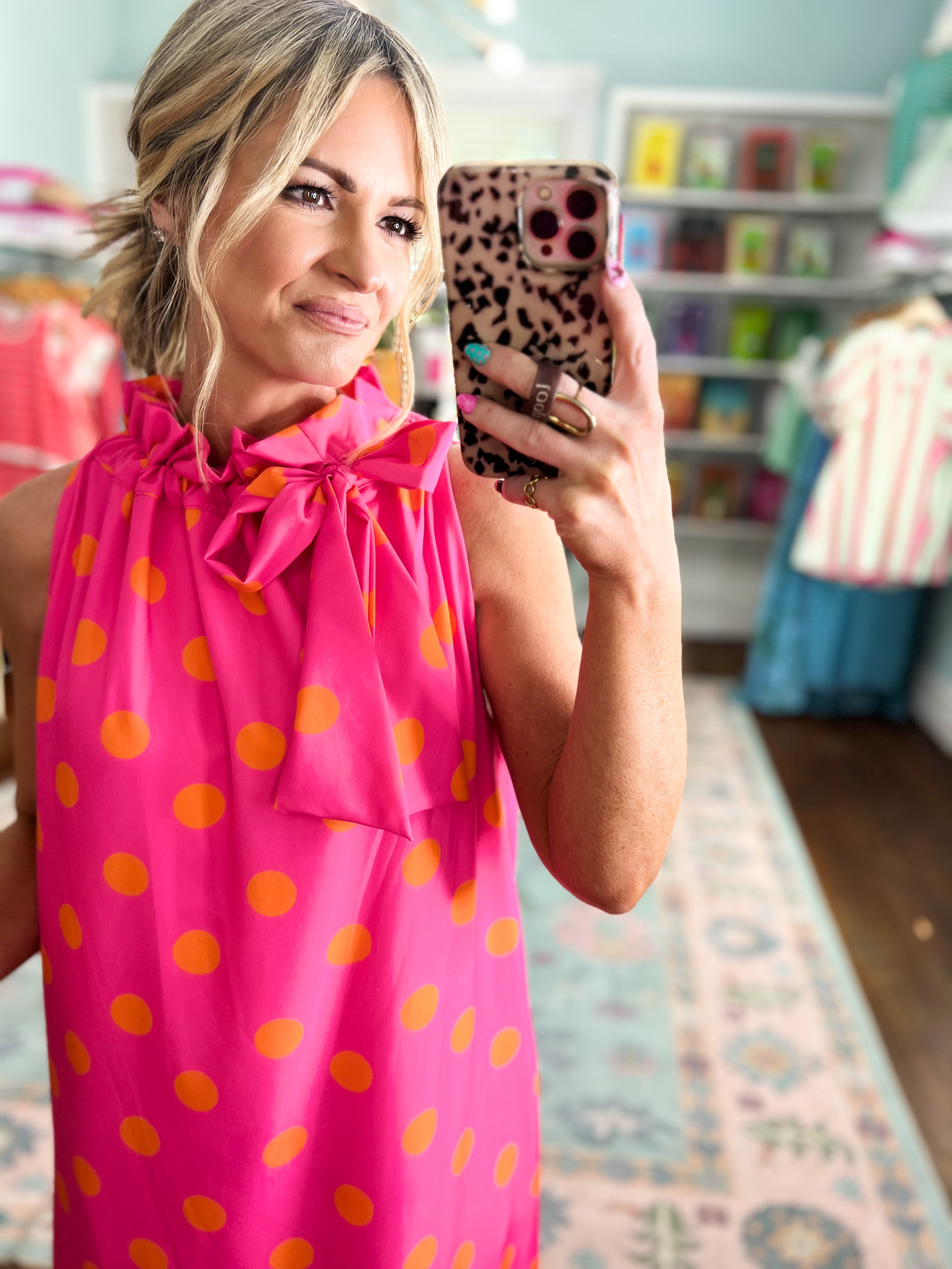 Pretty in Polka Maxi Dress - Hot Pink/Orange