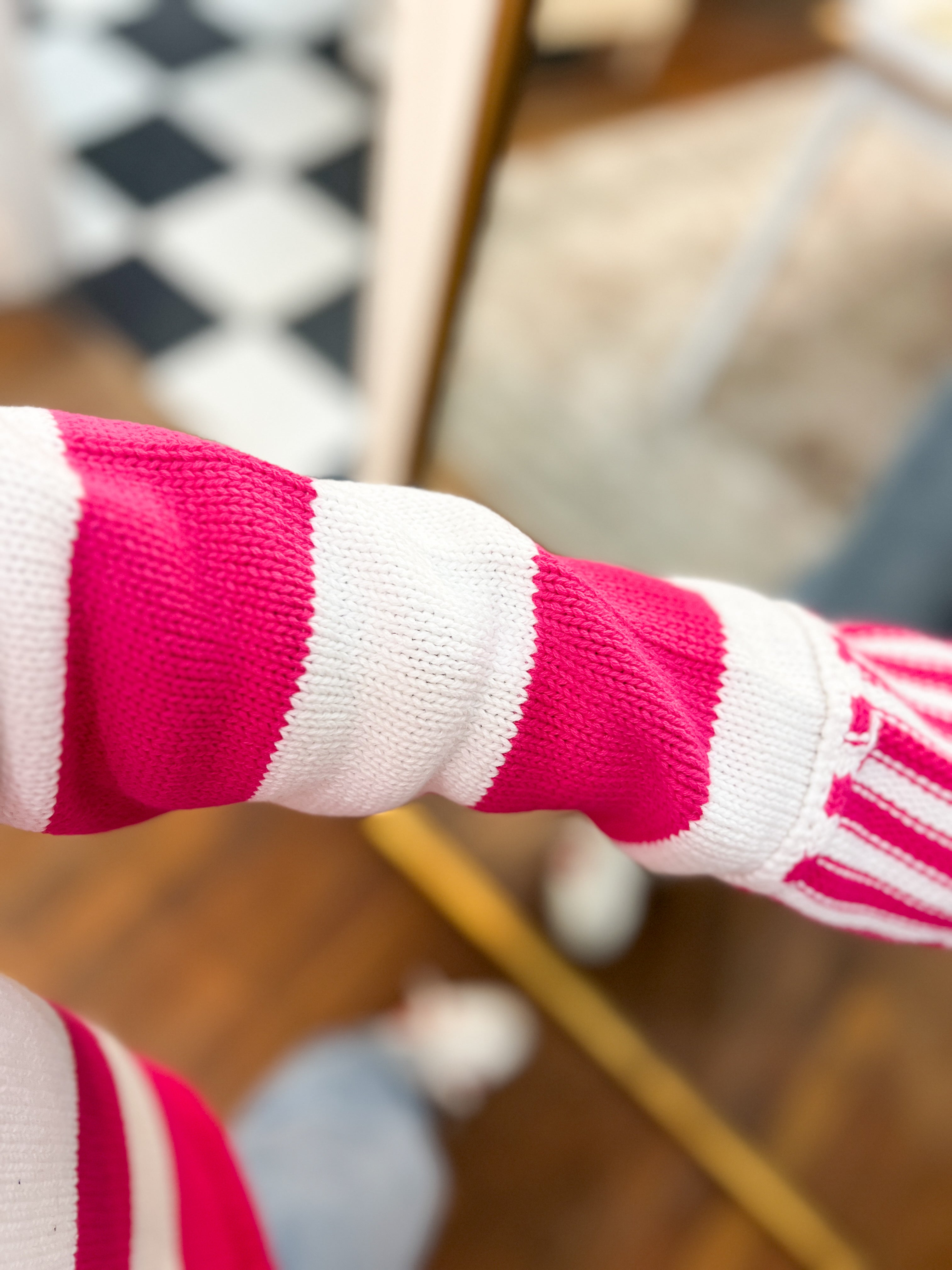 Sip in Style Stripe Sweater - Hot Pink