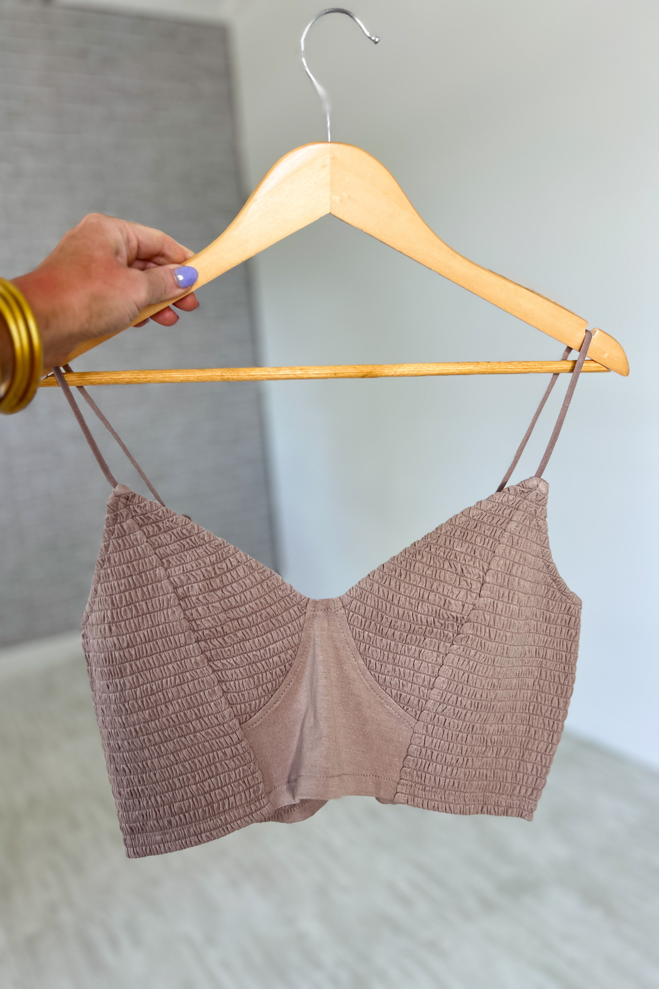 Smocked Triangle Bralette - Ash Mocha