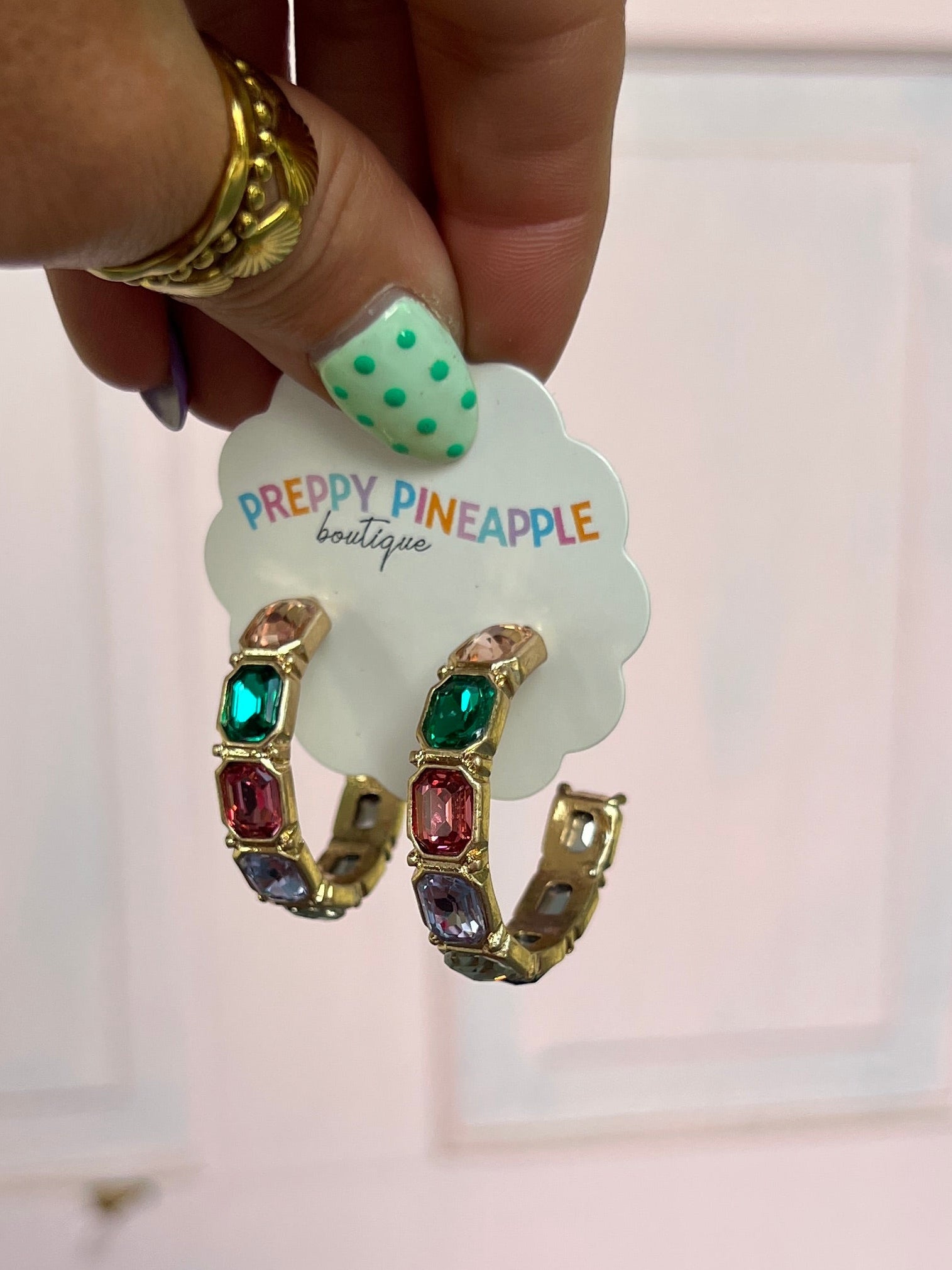 Emerald Shape Metal Hoops - Multi