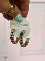 Emerald Shape Metal Hoops - Multi