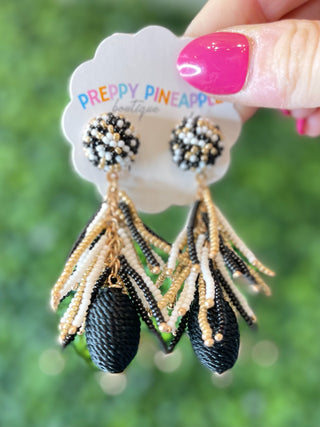 Bead Dome and Tassel Earrings- Black